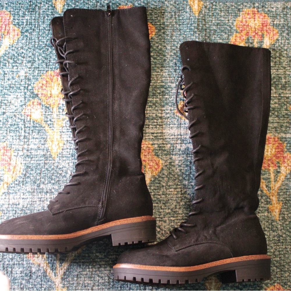 Black Lace-Up Knee-High Boots